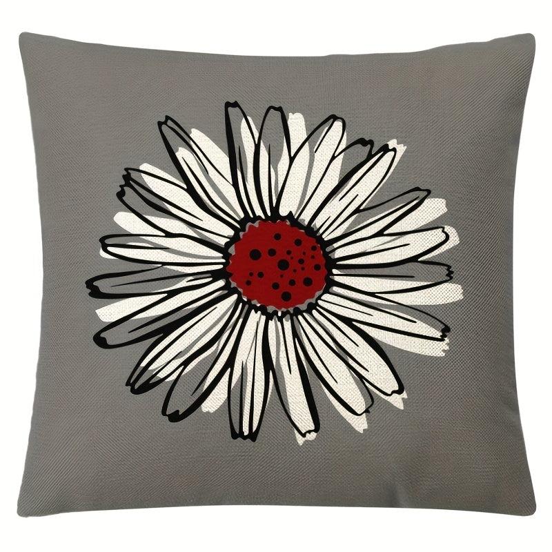 Daisy Flower Linen Cushion Cover Digital Printed Pillow Case
