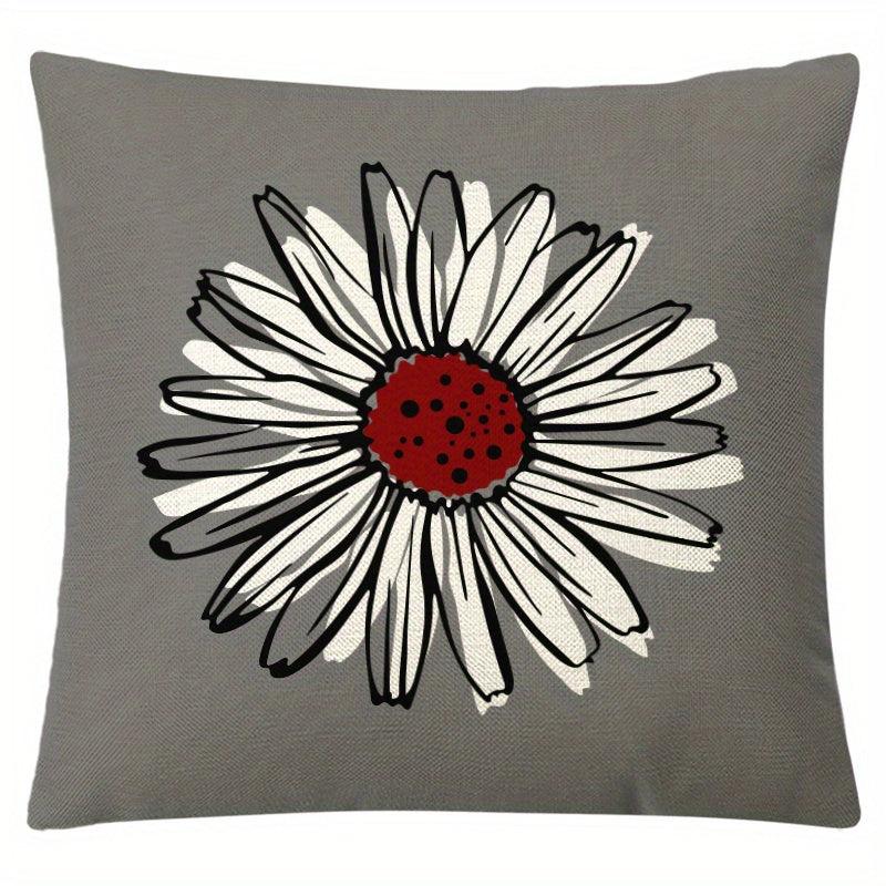 Daisy Flower Linen Cushion Cover Digital Printed Pillow Case