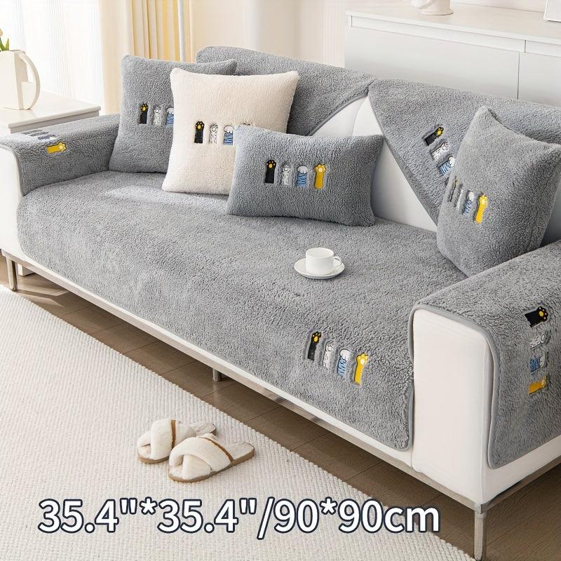 Winter Plush Sofa Slipcover Warm & Breathable Pet Friendly Couch Cover