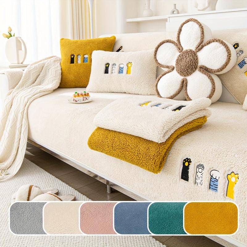 Winter Plush Sofa Slipcover Warm & Breathable Pet Friendly Couch Cover