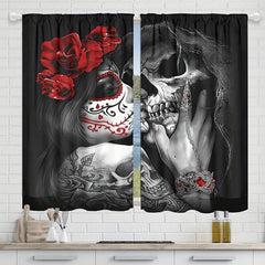 2pcs Halloween Red Rose Gothic Skeleton Curtain