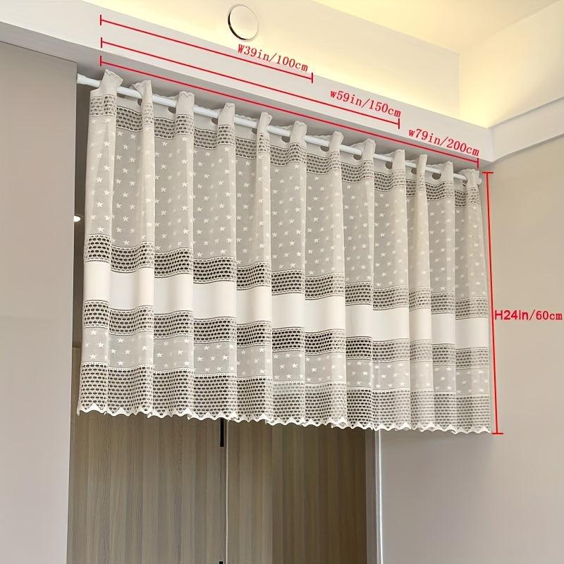 Beige Lace Curtain No Perforated Short Curtain Half Curtains