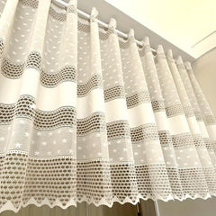 Beige Lace Curtain No Perforated Short Curtain Half Curtains