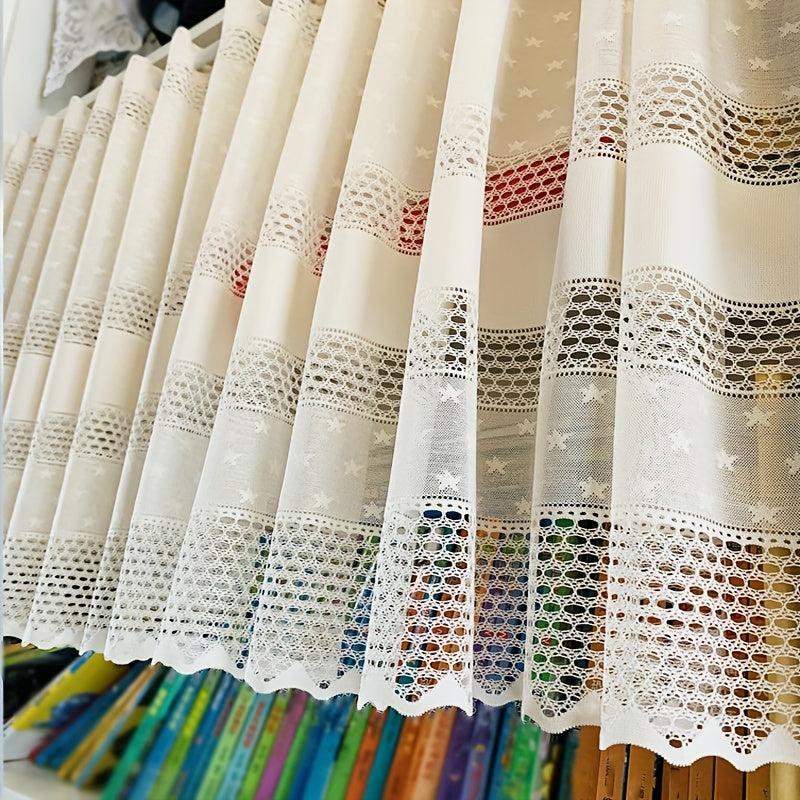 Beige Lace Curtain No Perforated Short Curtain Half Curtains