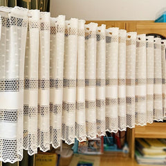 Beige Lace Curtain No Perforated Short Curtain Half Curtains