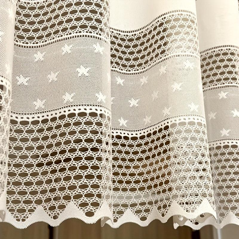 Beige Lace Curtain No Perforated Short Curtain Half Curtains