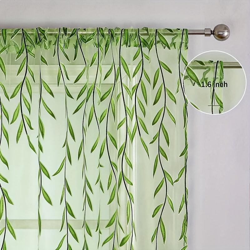 Willow Leaf Strip Sheer Curtains Rod Pocket for Home Decor