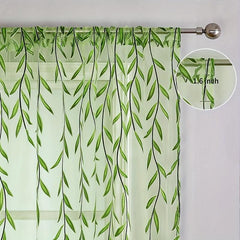 Willow Leaf Strip Sheer Curtains Rod Pocket for Home Decor