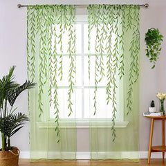 Willow Leaf Strip Sheer Curtains Rod Pocket for Home Decor