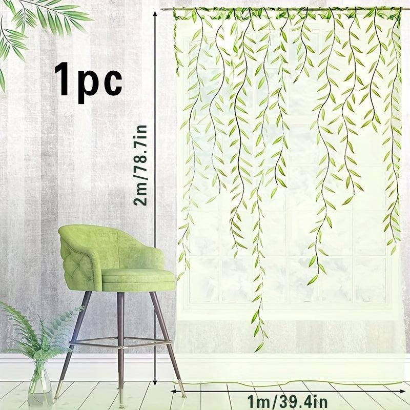 Willow Leaf Strip Sheer Curtains Rod Pocket for Home Decor