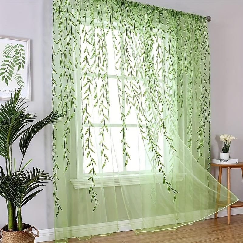 Willow Leaf Strip Sheer Curtains Rod Pocket for Home Decor