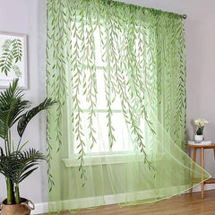 Willow Leaf Strip Sheer Curtains Rod Pocket for Home Decor