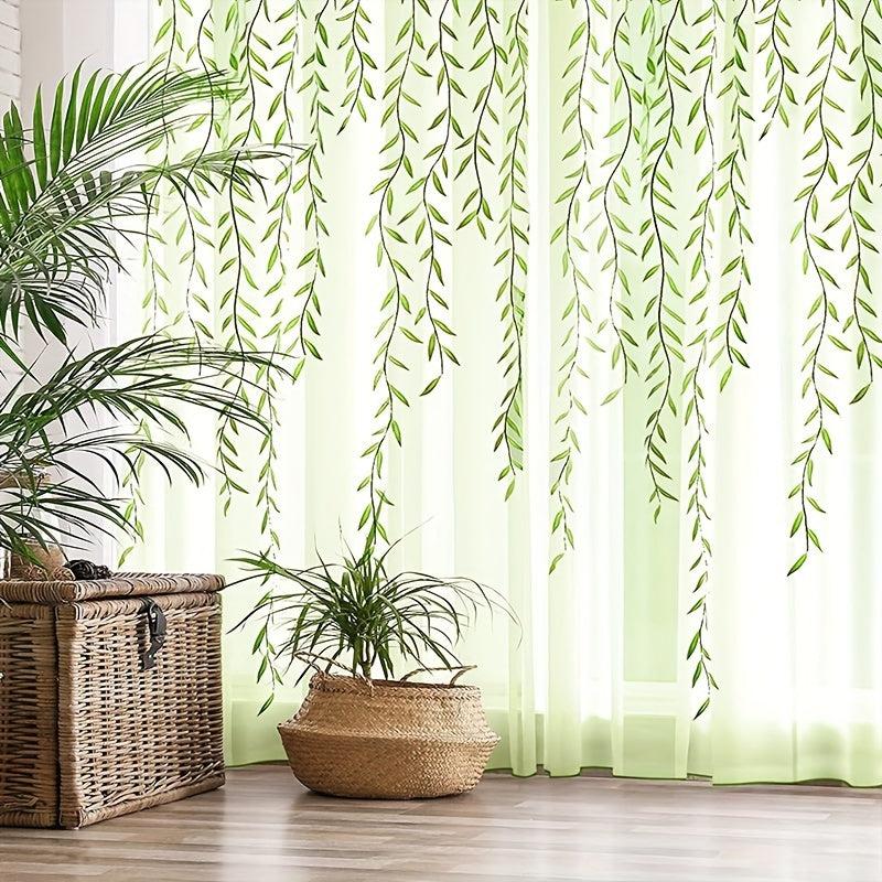 Willow Leaf Strip Sheer Curtains Rod Pocket for Home Decor