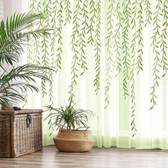Willow Leaf Strip Sheer Curtains Rod Pocket for Home Decor