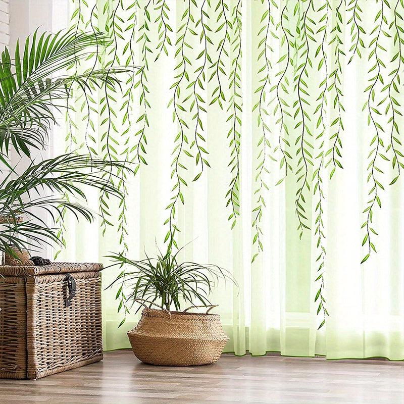 Willow Leaf Strip Sheer Curtains Rod Pocket for Home Decor