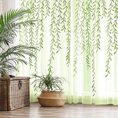 Willow Leaf Strip Sheer Curtains Rod Pocket for Home Decor