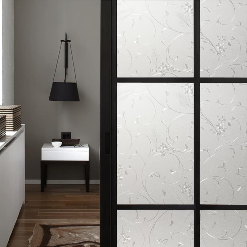 Privacy Window Film Etched Flowers Static Cling Glass Door Film