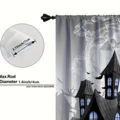 Halloween Curtains Castle Pumpkin Bat Printed Translucent Curtains