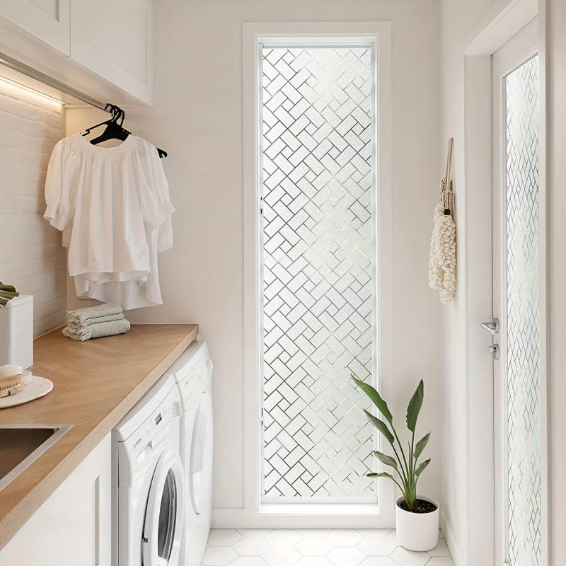 Frosted Glass Window Film Sun Blocking UV Protection Cross Pattern