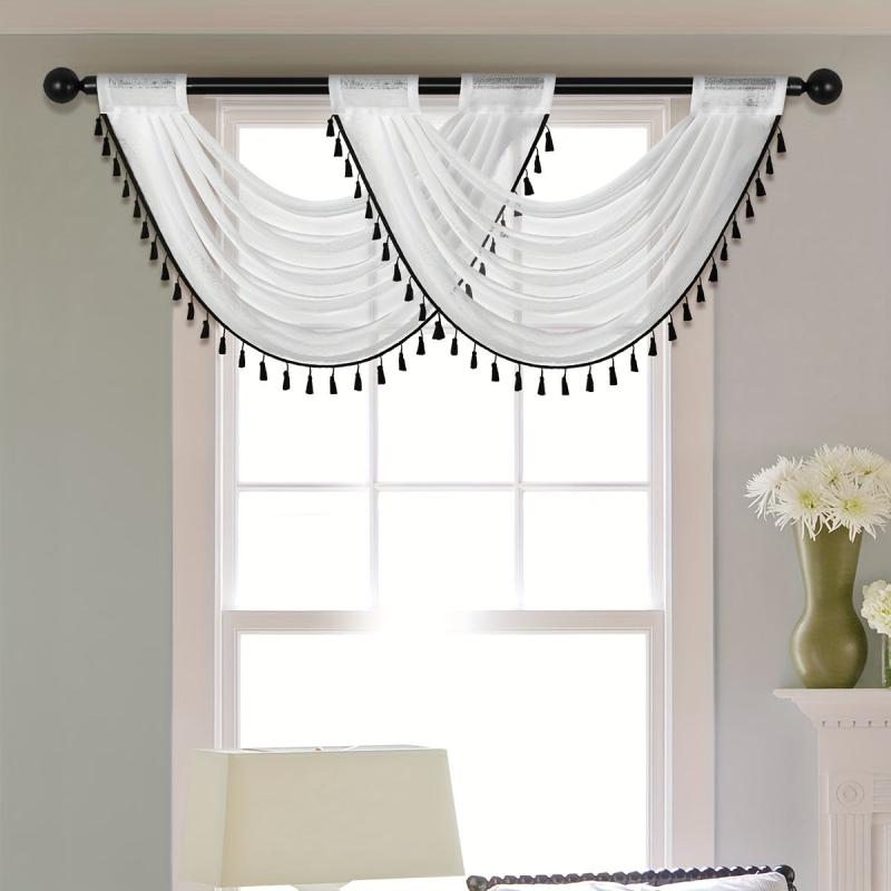 Sheer Wave Curtain Valance w/ Tassels 30x24