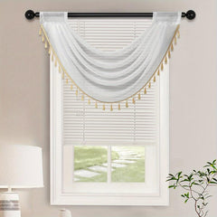 Sheer Wave Curtain Valance w/ Tassels 30x24