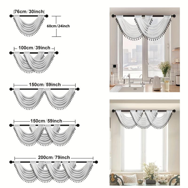 Sheer Wave Curtain Valance w/ Tassels 30x24