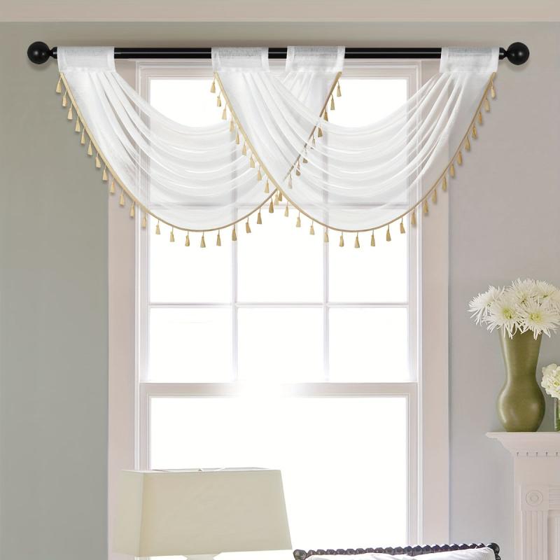 Sheer Wave Curtain Valance w/ Tassels 30x24