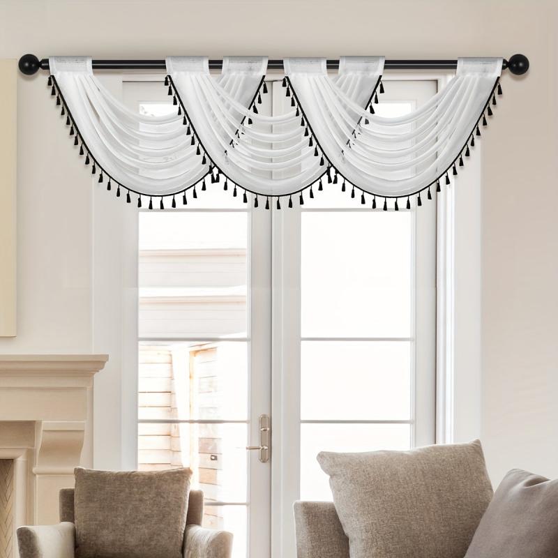 Sheer Wave Curtain Valance w/ Tassels 30x24
