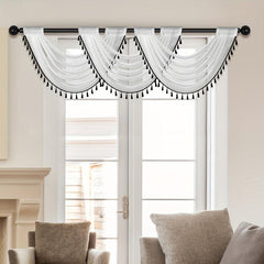 Sheer Wave Curtain Valance w/ Tassels 30x24