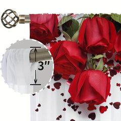 Semi Sheer Red Roses Heart Voile Curtain for Living Room Bedroom Kitchen Cafe