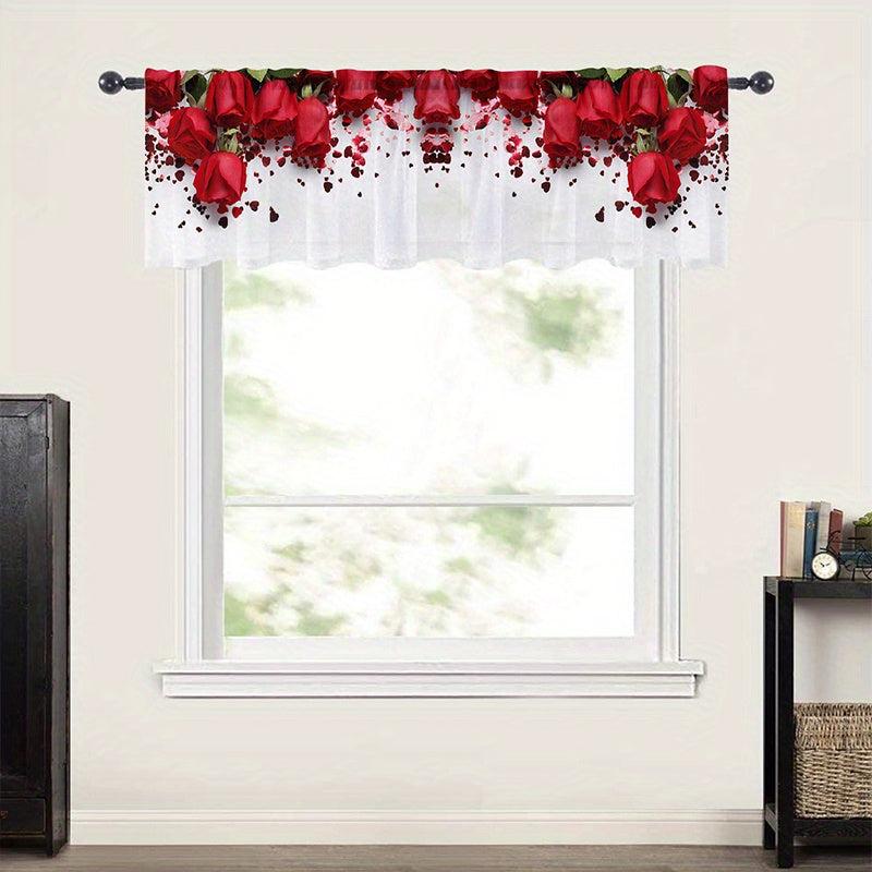 Semi Sheer Red Roses Heart Voile Curtain for Living Room Bedroom Kitchen Cafe
