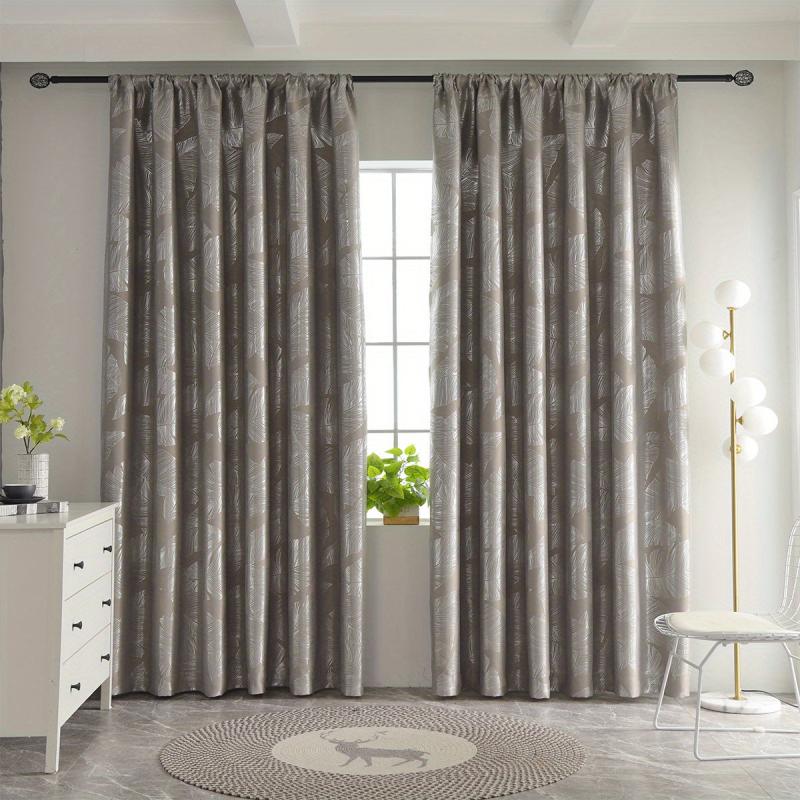 Silvery Leaf Pattern Blackout Curtain for Home Decor