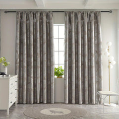 Silvery Leaf Pattern Blackout Curtain for Home Decor