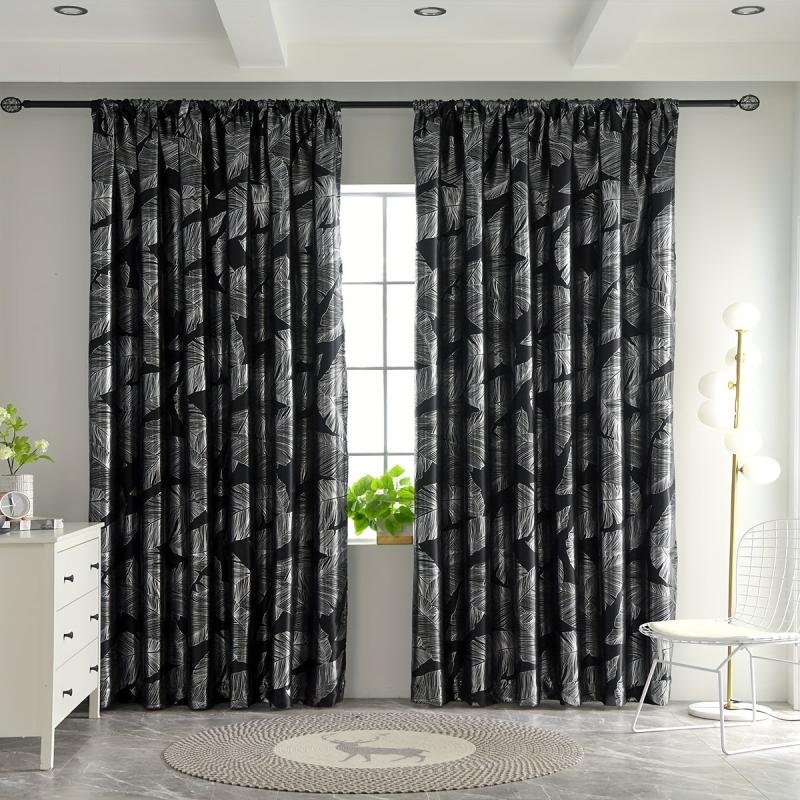 Silvery Leaf Pattern Blackout Curtain for Home Decor