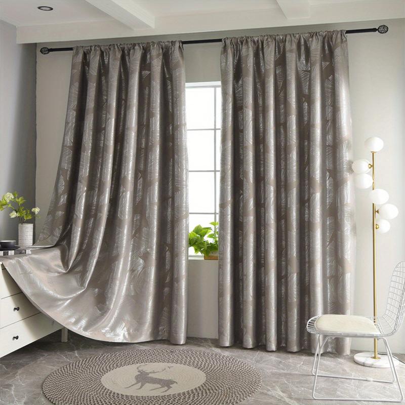 Silvery Leaf Pattern Blackout Curtain for Home Decor
