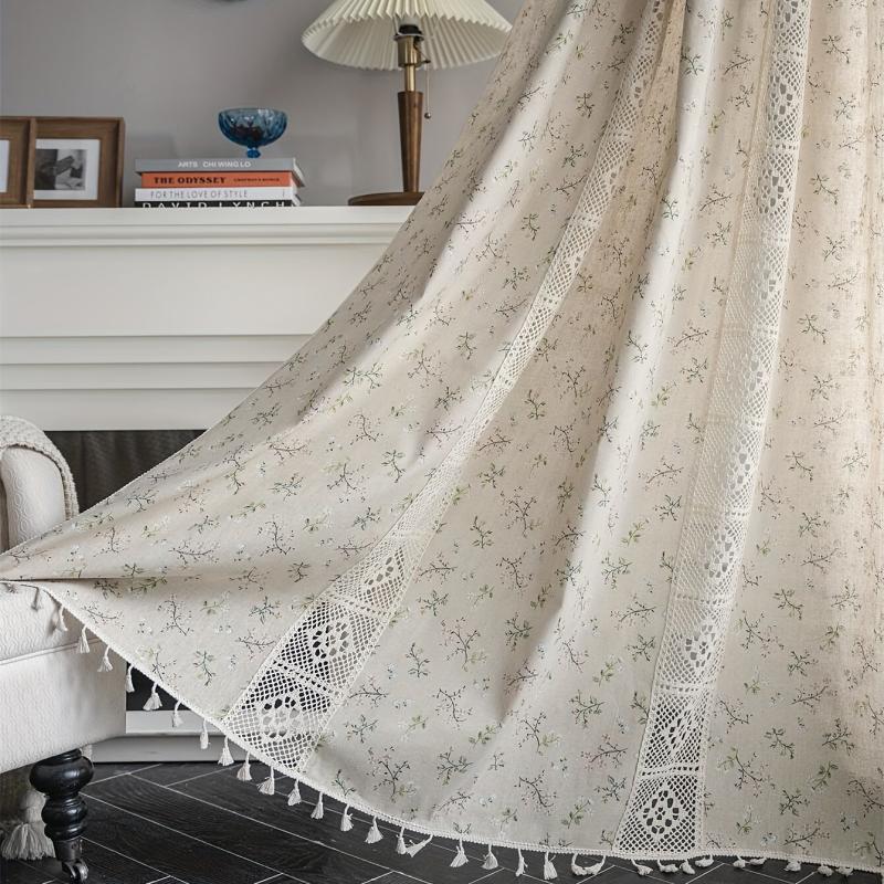 Bohemian Floral Curtain for Living Room Bedroom Kitchen Bar Beige Tasse