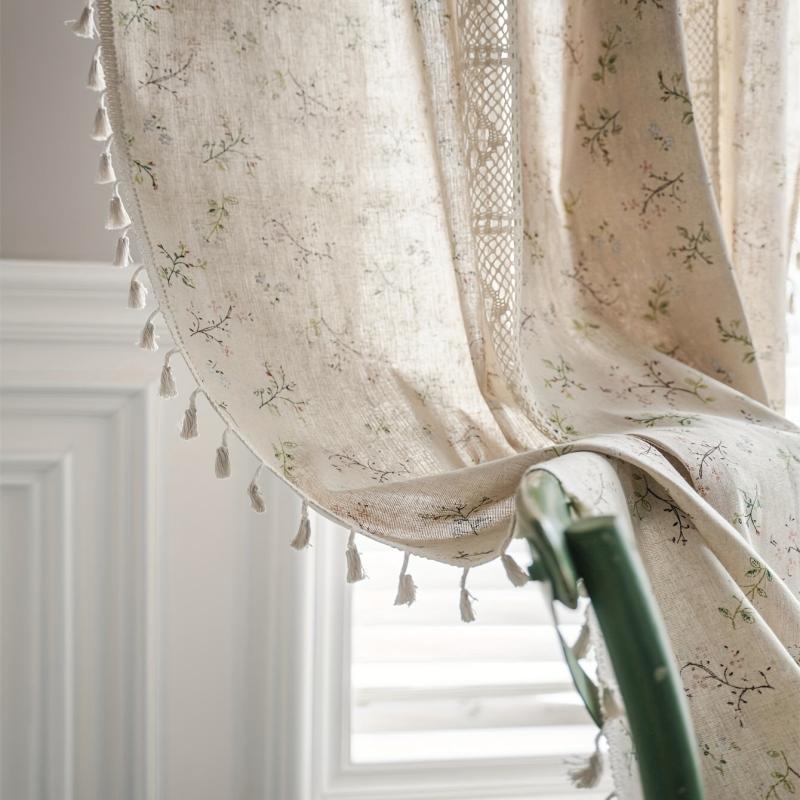 Bohemian Floral Curtain for Living Room Bedroom Kitchen Bar Beige Tasse