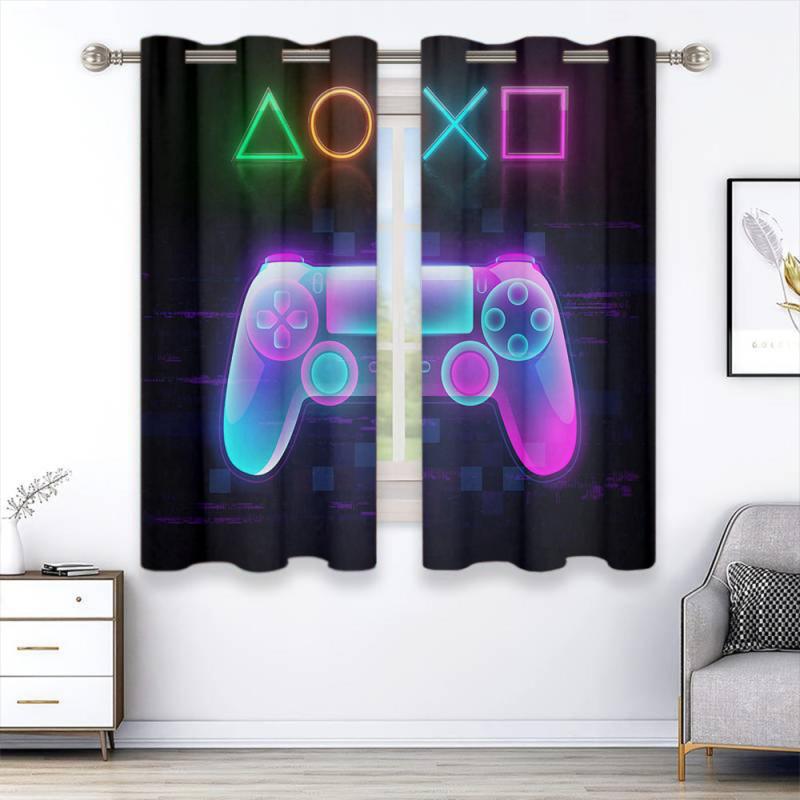 2 Panels 3D Gamepad Window Curtains Cyberpunk Collage - Home Decor Room