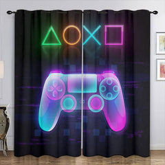 2 Panels 3D Gamepad Window Curtains Cyberpunk Collage - Home Decor Room