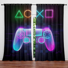 2 Panels 3D Gamepad Window Curtains Cyberpunk Collage - Home Decor Room