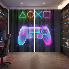 2 Panels 3D Gamepad Window Curtains Cyberpunk Collage - Home Decor Room