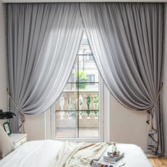 Grey Velvet Blackout Thermal Insulated Room Darkening Curtains