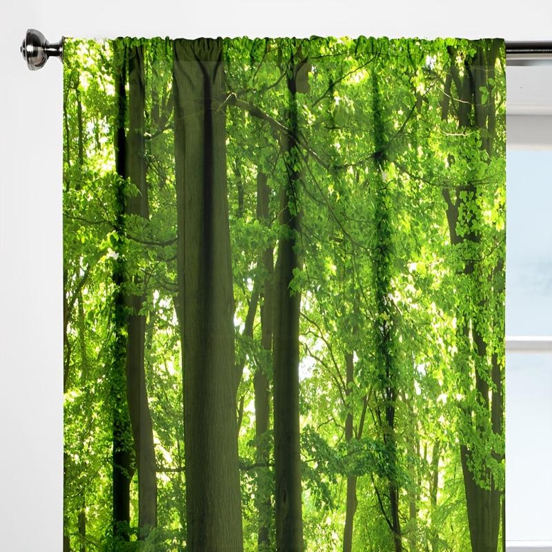 2pcs Forest Panoramic Print Curtains for Living Room Decor
