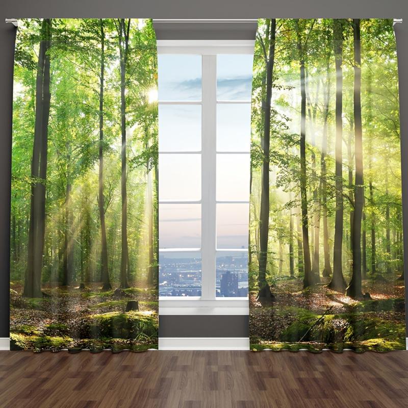 2pcs Forest Panoramic Print Curtains for Living Room Decor