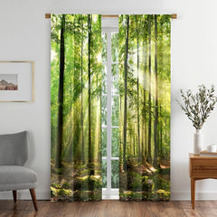 2pcs Forest Panoramic Print Curtains for Living Room Decor