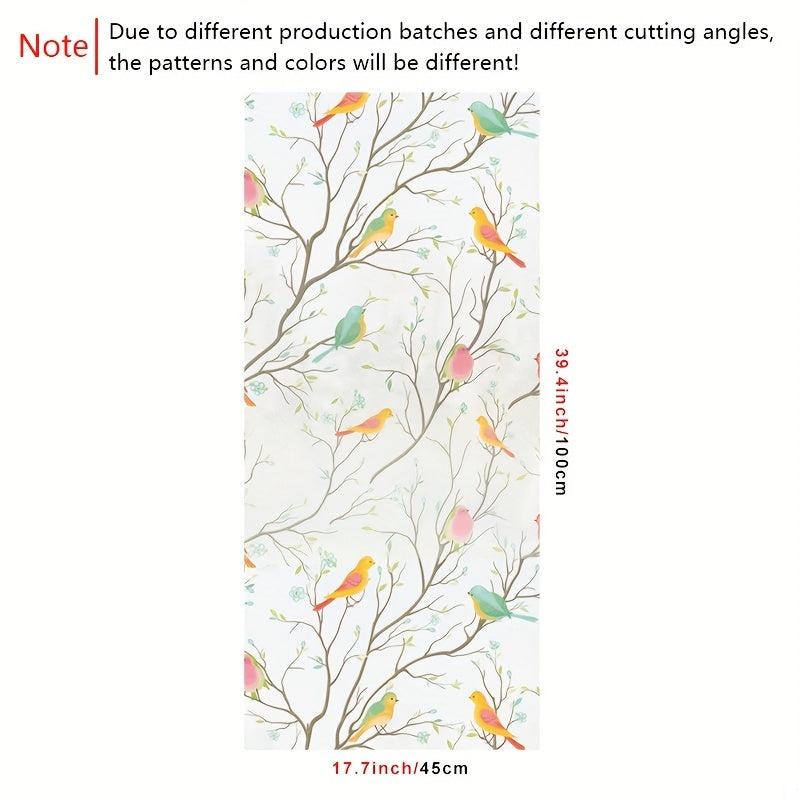 Colorful Bird Pattern Privacy Window Film Static Cling Anti UV