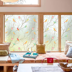 Colorful Bird Pattern Privacy Window Film Static Cling Anti UV