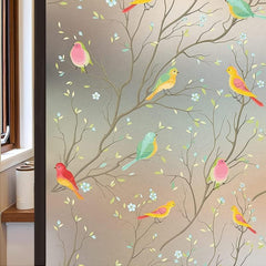 Colorful Bird Pattern Privacy Window Film Static Cling Anti UV