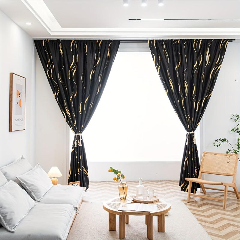 1pc Golden Blackout Curtain For Study Room Kitchen Living Room