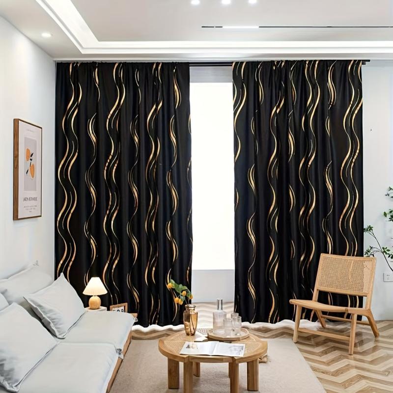 1pc Golden Blackout Curtain For Study Room Kitchen Living Room